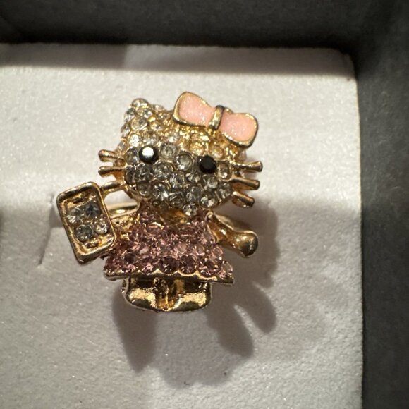 Adorable Hello Kitty Cat Kitten Silvertone Costume Adjustable Ring NEW w Box A8 - Picture 2 of 9